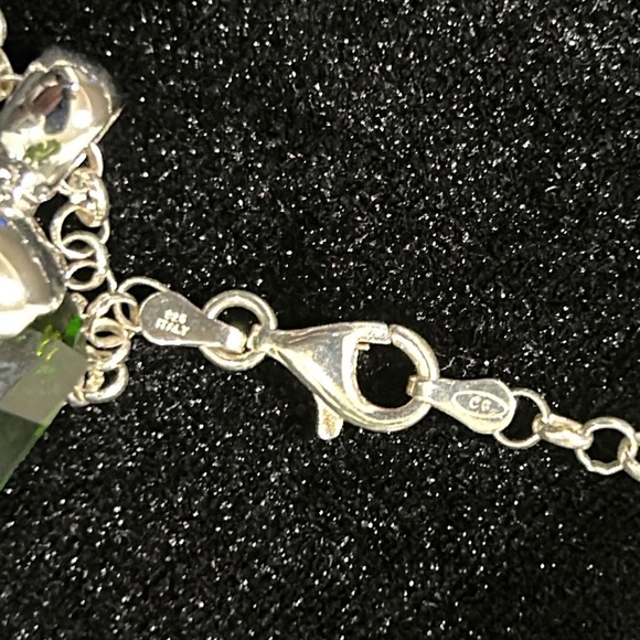 #11 Vintage Pendant, Green Princess cut Stone/Clear Crystal Accents, 925, 16" - Picture 6 of 9